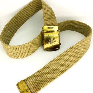 CLEARANCE Vtg BSA Boy Scouts Of America Belt Brass Buckle Green Web 31.5 Length